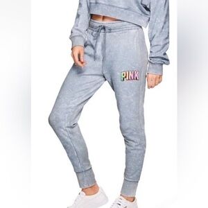 Victoria’s Secret Pink Logo Blue Tie Dye Cotton Joggers Medium soft